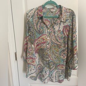 Avenue Colorful Paisley 3/4  Button-Up Blouse size 14-16